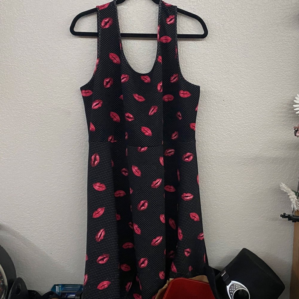 Black dress with Pink Lip Print